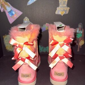 UGG Pink Winter Boots with Fluffy Tulle and Ribbons